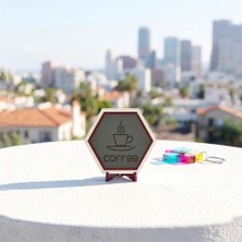 Miaju Coffee Ikonlu Modern Masaüstü Dekoratif Obje, Çalışma Alanlarınıza Enerji ve Kahve Keyfini Yansıtan Özel Bir Tasarım 10X10 Cm, Kül Gri