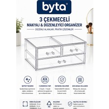 Ravéon Makyaj & Takı Organizeri 3 Çekmeceli Şeffaf Makyaj ve Kozmetik Organizeri