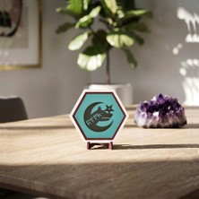 Miaju Göktürkçe Türk Yazısı Kurt Silüeti ve Ay Yıldız Ikonlu Masaüstü Dekoratif Süsü Ofis Masaları Için Modern Parça 10X10 Cm, Turkuaz