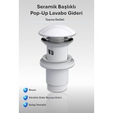 Frefly Store Elixir Seramik Pop-Up Lavabo Gideri | Taşma Delikli Parlak Beyaz | Üniversal Sızdırmaz Somunlu