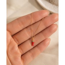 Sarezza Gold 14 Ayar Altın Kırmızı Biber Figürlü Mineli Kolye Ucu 1,4 cm