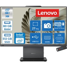 Lenovo Thinkcentre Neo 50A Intel Core 7 240H 80GB 512GB SSD Windows 11 Pro Intel Graphics 27" Fhd (1920X1080) IPS Dokunmatik All In One Bilgisayar 12SA0024TRP32 + Zetta Usbbellek