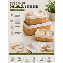 Ravéon Çamaşır Sepeti 3’lü Bambu Çok Amaçlı Düzenleyici Sepet Seti