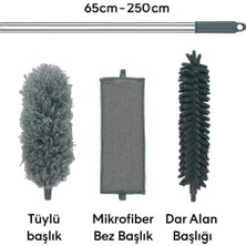 Nobera 3 Başlıklı Uzun Saplı Mikrofiber Temizlik Seti – Yüksek ve Dar Alanlar Için Ideal