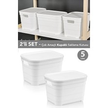 Ravéon Sepet Kapaklı Piramit Saklama Kutuları - 5 Litre Beyaz Organizer Seti