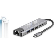 EkoAlışverişDünyam Type-C Hub HDMI 4K USB 3.0 Lan 6 Port - Gri HDX7791