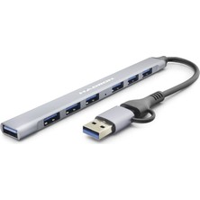 EkoAlışverişDünyam USB 3.0 &amp; Type-C Hub 7 Port - Gri HDX7857