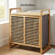 Ravéon Çamaşır Sepeti Büyük Ahşap Bambu 2 Bölmeli Kırli , Kumaş Çantalı ve Pratik