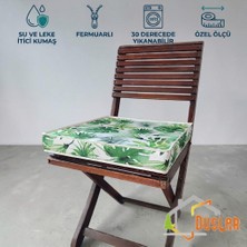 Düşler Ev Tekstili 40X40 Tropikal Palmiye Yeşil Yaprak Monstera Desenli Su ve Leke Itici Duck Kumaş Fermuarlı Bağcıklı Biyeli Sandalye Minderi 5 cm