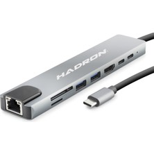 EkoAlışverişDünyam Type-C Hub HDMI 4K USB 3.0 Lan Kart Okuyucu 8 Port - Gri HDX7841