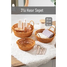 Ravéon Sepet Yuvarlak Dekoratif Hasır Set, Banyo ve Ev Düzenleyici Sepetleri