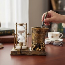 Keyfim Shop Retro Kum Saati Kalemlik – Vintage Ofis Masaüstü Dekorasyonu ve Kalem Standı