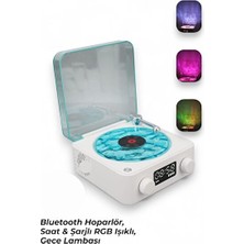 Ravéon Nostaljik Radyo Retro Pikap Tasarımlı Bluetooth Hoparlör ile Renkli Işık ve Dijital Saat