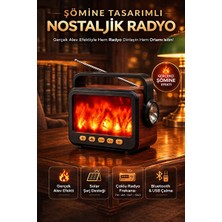 Ravéon Nostaljik Radyo Şömine Efekli Solar Şarjlı Bluetooth Hoparlör, USB ve Tf Kart Desteği