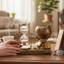 Keyfim Shop Dekoratif Dünya Küresi ve Kum Saatli Kalemlik – Vintage Masaüstü Organizer