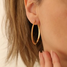 Nox Jewelry 14 Ayar Altın Kaplama Üçgen Form Halka Küpe – Geometrik Büyük Halka Modern Şık Küpe- E00238