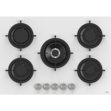 Ferre RS036 75 cm Beyaz Cam Gazlı Ocak 5 Gözü Gazlı Modern Tasarım ve Kolay Temizlik