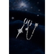 Clariss 3 Lü Set Küpe Gümüş Renk Zincir Detaylı