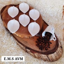 Empressco 6 Adet Sedef Beyaz Renk Yaprak Desen Kahve Yanı Sunumluk Lokumluk Ikramlık En: 6 cm Uzunluk: 9 cm