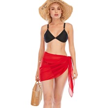 Ava Style Kadın Kırmızı Transparan Belden Bağlamalı Pareo Ava