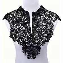 Zurafa Shop  Vintage   Desen Siyah Dantel Işleme Güpür Yaka Aplikesi-Dantel Yaka Motifi