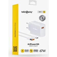 Teknoway Arf 67W Usb-A To Type-C Hızlı Şarj Seti Adaptör + Usb-C Kablo 3 Yıl Garantili Beyaz