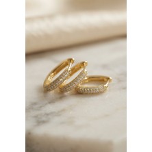Clariss 3 Lü Set Gold Renk Zirkon Taşlı Kare Halka Küpe