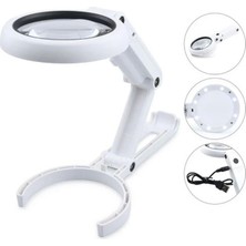 Azrlya USB Şarj Edilebilir Katlanabilir 3.5-10X Büyüteç 8 Ledli Masa ve Eliçin  Taşınabilir Büyüteç FS90RC ( Lisinya )