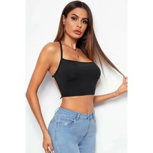 Ava Style Kadın Sırtı Açık Siyah Belden Bağlamalı Crop Büstiyer Ava