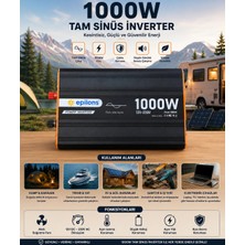 Azrlya 1000W Tam Sinüs Inverter 12V Ac Çevirici | Sessiz Fanlı, USB Çıkışlı, Araç Karavan Tekne Solar Uyumlu Güç Inverteri ( Lisinya )