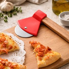 Azrlya Pizza Kesici - Balta Tasarımlı - Ahşap Saplı - Paslanmaz Çelik Bıçaklı