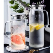 Azrlya 1500 ml Borosilikat Cam Su Sürahisi - Metal Kapaklı ve Isıya Dayanıklı