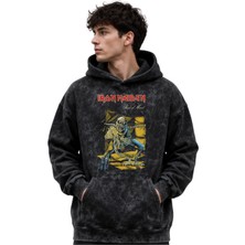 Sevbano Iron Maiden Rock Metal Müzik Grubu Baskılı Unisex Oversize Premium Yıkamalı Hoodie Sweatshirt