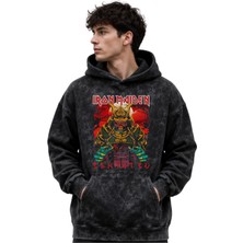 Sevbano Iron Maiden Rock Metal Müzik Grubu Baskılı Unisex Oversize Yıkamalı Premium Hoodie Sweatshirt