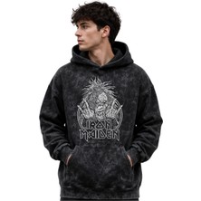 Sevbano Iron Maiden Rock Metal Müzik Grubu Baskılı Unisex Oversize Yıkamalı Premium Hoodie Sweatshirt