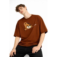 Mooien Mn - Bear Baskılı Oversize Tişört Kahve
