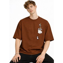 Mooien Panda - Baskılı Oversize Tişört Kahve