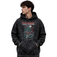 Sevbano Iron Maiden Rock Metal Müzik Grubu Baskılı Unisex Oversize Yıkamalı Premium Hoodie Sweatshirt
