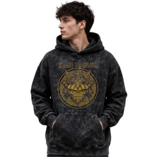 Sevbano Iron Maiden Rock Metal Müzik Grubu Baskılı Unisex Oversize Yıkamalı Premium Hoodie Sweatshirt