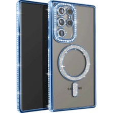 Aesco Samsung Galaxy S25 Ultra Kılıf Joke Simli Magneticsafe Kılıf - Mavi