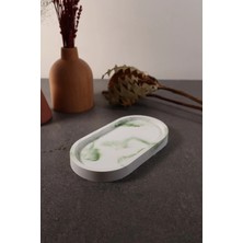 Empressco Dekoratif Mermer Görünümlü Yeşil Beton Mum,takı ve Saksı Altlığı Oval Tepsi