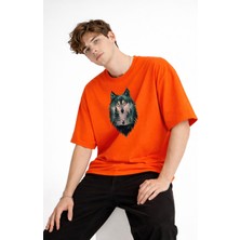 Mooien Wolf - Oversize Erkek Tişört Turuncu