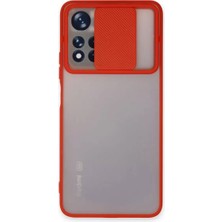 Aesco Xiaomi Redmi Note 11T Kılıf Palm Buzlu Kamera Sürgülü Silikon - Kırmızı