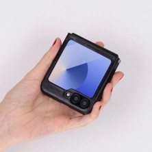 Eco Lounge Samsung Galaxy Z Flip6 Uyumlu, Hakiki Deri, El Yapımı Arka Kapak Parlak Siyah