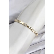 Eco Lounge cm Kare Model Zirkon Taşlı Vıp Seri Gold Renk Pirinç Kadın Bileklik