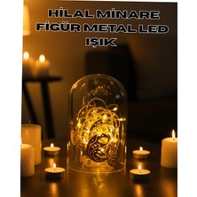 Astraltech Ramazan Minare Detaylı Hilal LED Işık Günışığı Sarı Metal Süs