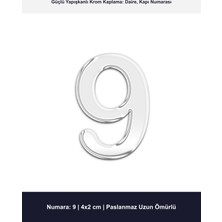 Demiraslan Kardeşler Ticaret 4x2 cm Krom Kaplama Metal Kapı Numarası No 9 - Yapışkanlı Daire ve Villa Numaratörü