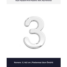 Demiraslan Kardeşler Ticaret 4x2 cm Krom Kaplama Metal Kapı Numarası No 3 - Yapışkanlı Daire ve Villa Numaratörü