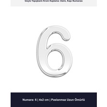 Demiraslan Kardeşler Ticaret 4x2 cm Krom Kaplama Metal Kapı Numarası No 6 - Yapışkanlı Daire ve Villa Numaratörü