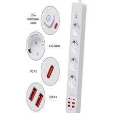 Mudanis Termal Akım Korumalı 4’lü Priz 4x USB 2x Type-C Çıkışlı Grup Priz Çoğaltıcı (3500W)